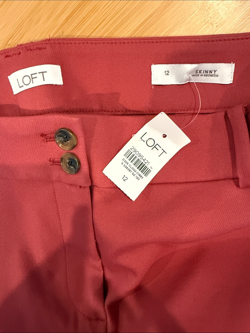 LOFT Coral-Red (pomegranate) Skinny Cropped Ankle Pants - Picture 2 of 7